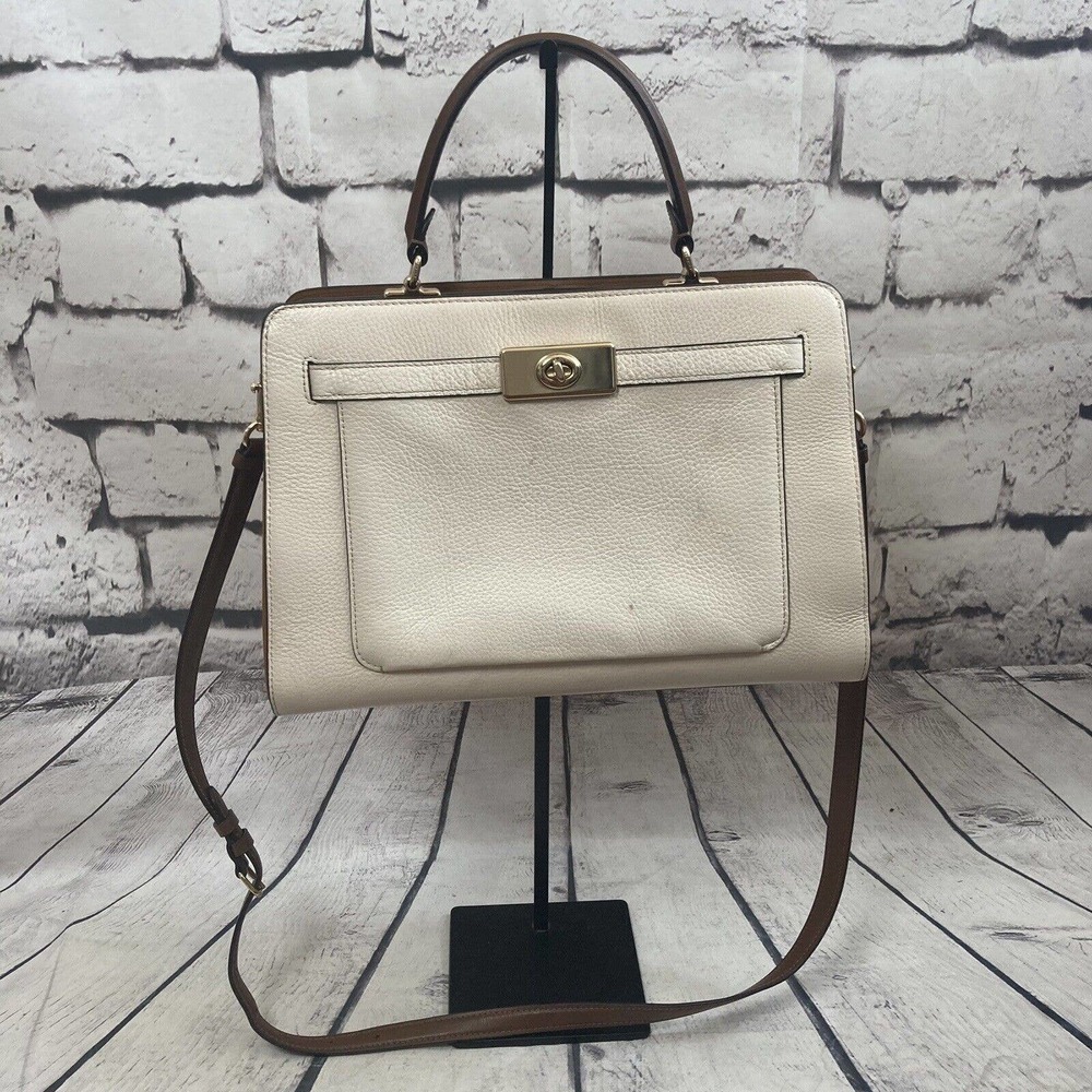 COACH Leather Mini Lane Top Handle‎ Crossbody Colorblock Chalk C8210
